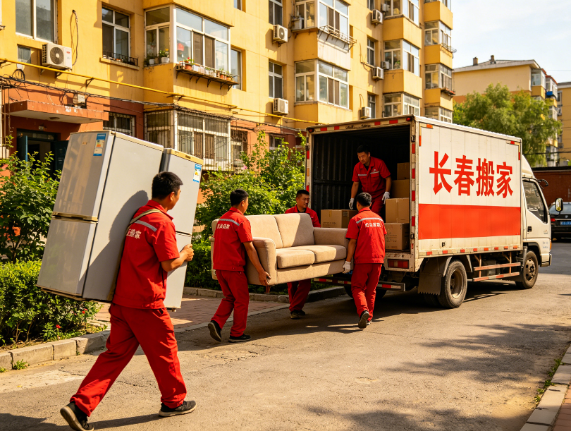 长春搬家公司的工人在居民楼下搬运家具的场景.png