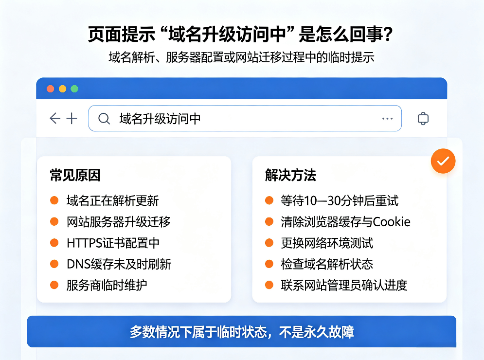 页面提示“域名升级访问中”是怎么回事？原因与解决方法详解
